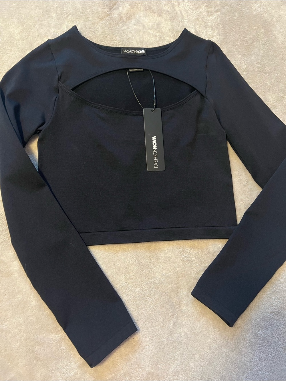 Fashion Nova Black Long Sleeve Cutout Crop Top